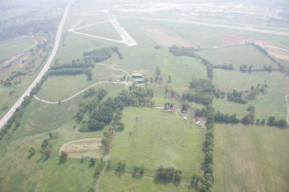 Photo 2. Aerial photograph of runway 8/26 and the crash site (Courtesy: Lexington PD)