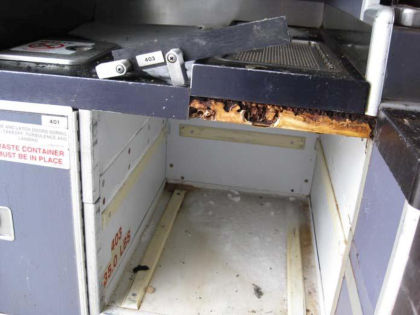 Photograph 11: G4B galley in aft cabin, showing broken latch plate.