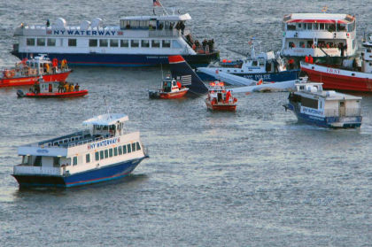 2. Close up photograph of the ferries and marine vessels that responded to US Airways flight 1549 on January 15, 2009. 1
