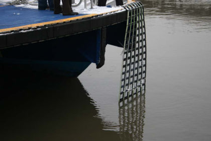 5. Photograph of a Jacob’s ladder extended from a NY WW ferry vessel. Note: This ladder is the same as was used by the crew on the Moira Smith and