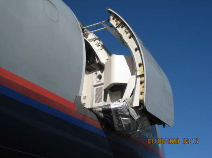 1. Photograph of the 1R door and evacuation slide looking up and forward