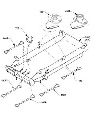 Figure 2. A320 Emergency Evacuation Slide/Raft Frangible Link Locations The sea anchor pouch is mounted on the forward side of the 1R slide/raft and is attached to the slide with a plastic coated stainless steel cable mounted to a fabric lo
