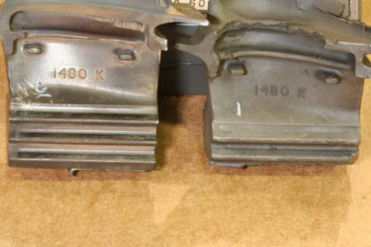 Photo 7: 2nd stage turbine blades Nos. 1 and 6 showing