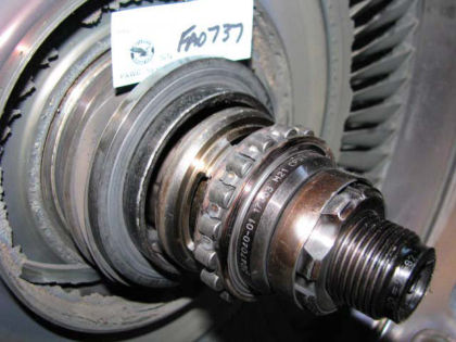 Figure 13. PT2 disk assembly, showing No. 7 bearing, seal, and retaining nut
