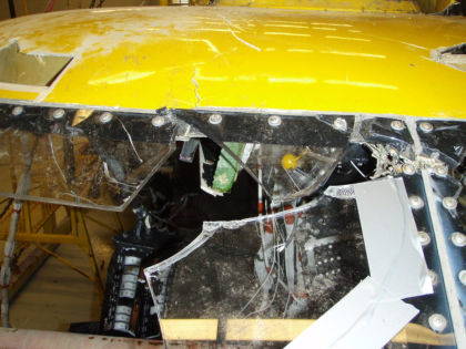 Photo 11. Reconstruction of of canopy (cracked)and windshield of the bird stike.