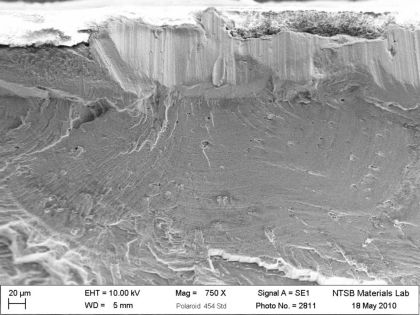 Figure 21: SEM micrograph from the lower stop bracket from N260AE. The micrograph is